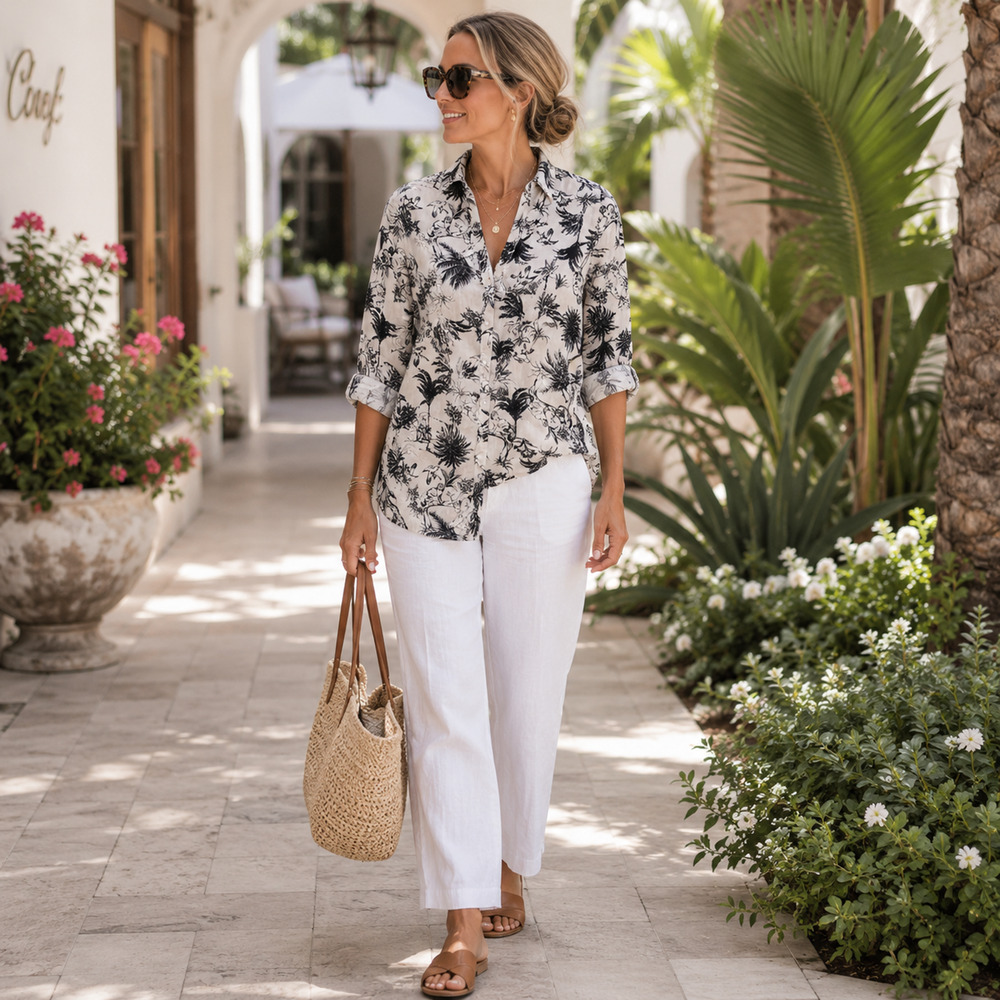 Joie 100% Linen Tropical Toile Blouse NWT Ivory Black Relaxed Shirt Size M